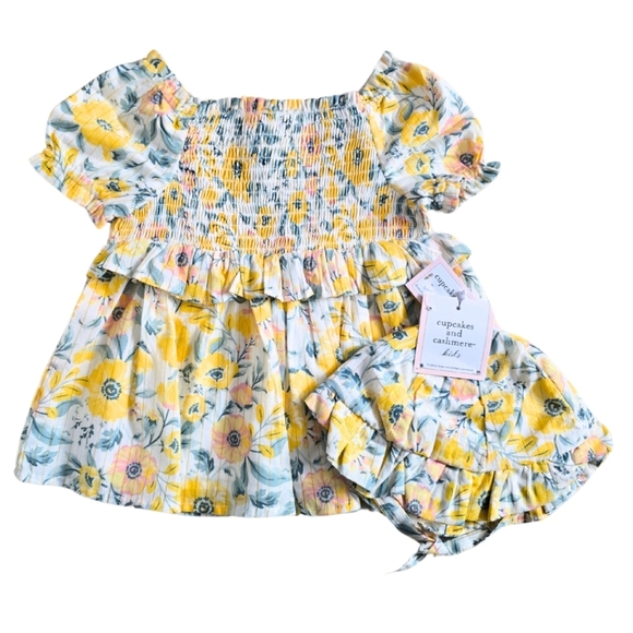 cupcakes & cashmere Other - Cupcakes and Cashmere floral matching set dress and hat Easter outfit 24m baby